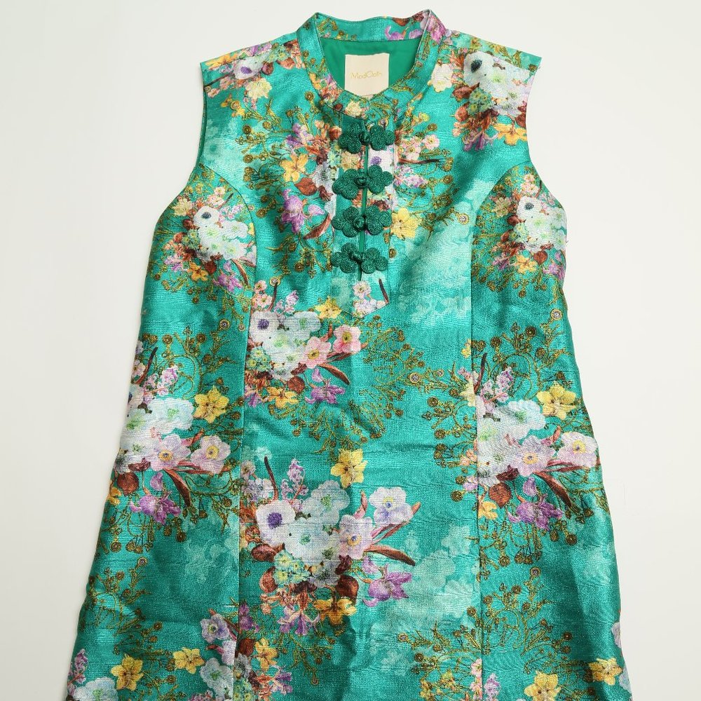 ModCloth Green Asian Brocade Cocktail Dress Women